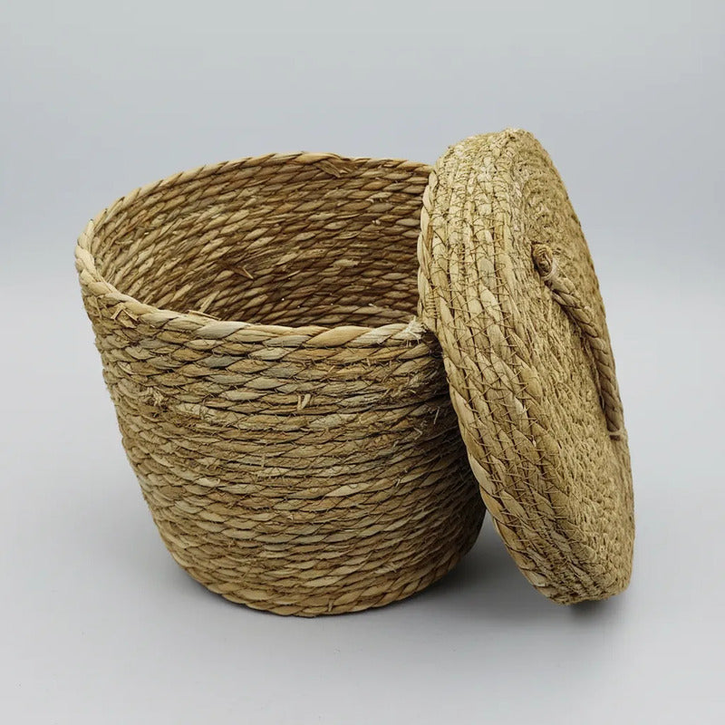 Canasto Con Tapa Mimbre 23,5 cm