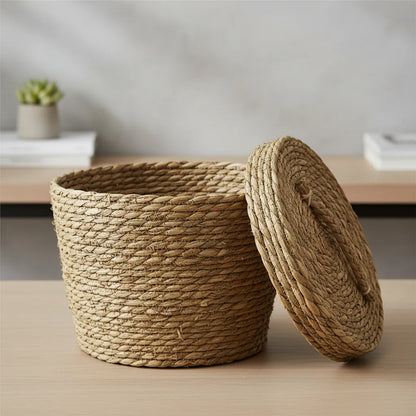 Canasto Con Tapa Mimbre 20 cm