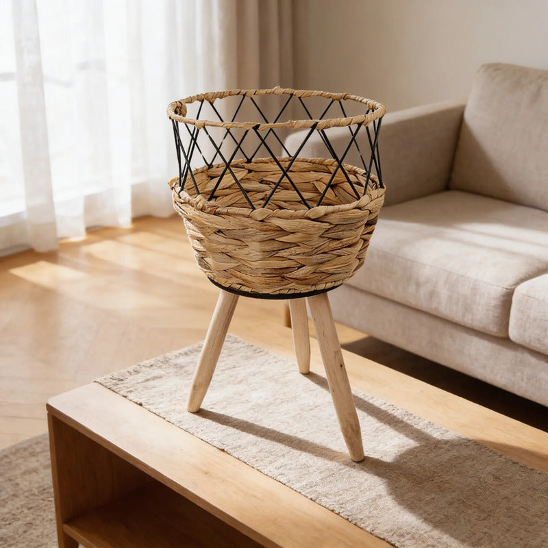 Porta Maceta De Mimbre Con Patas 32 cm