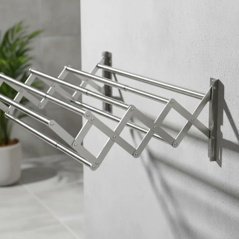 Tendedero De Aluminio Inoxidable Plegable Pared 80 X 80 Cm Plateado
