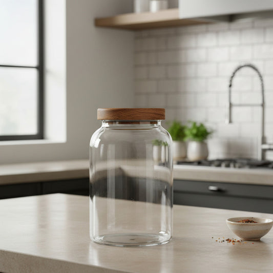 Bollón De Vidrio Hermético Con Tapa De Madera 17,5 X 11,5 cm