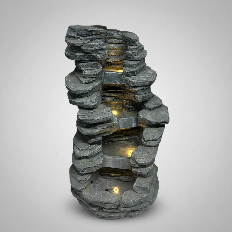 Fuente De Agua Grande Piedras Con Luz