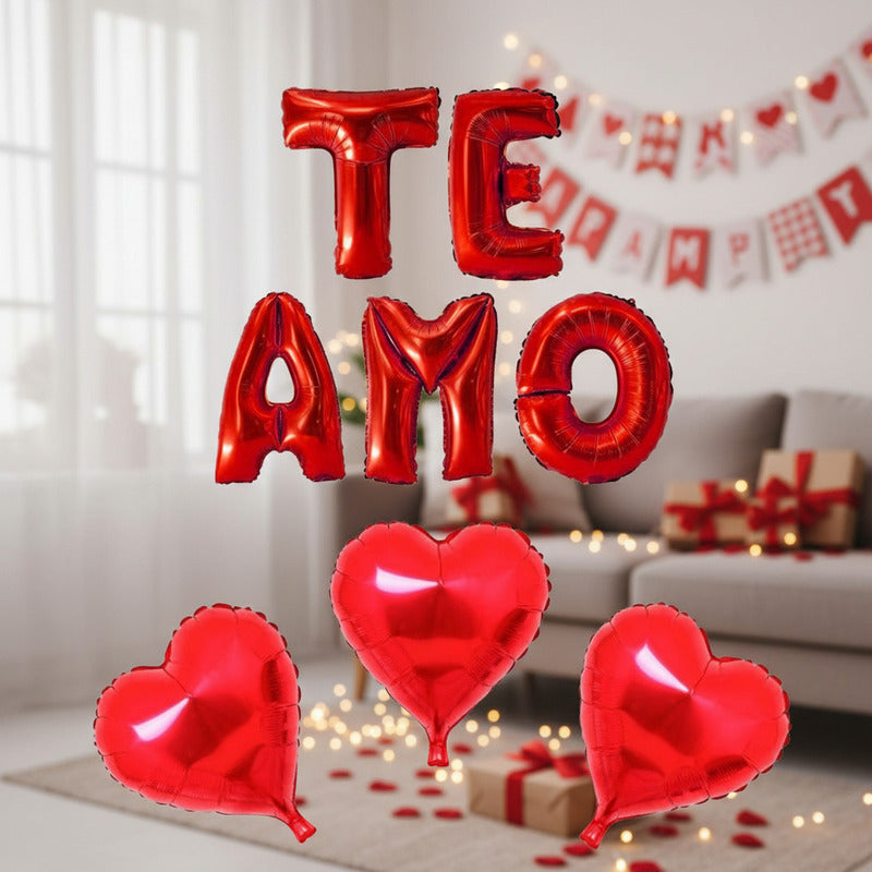Set De Globos Te Amo + Globos Corazón X3