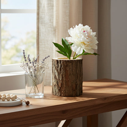 Florero Porta Velas Con Base De Madera