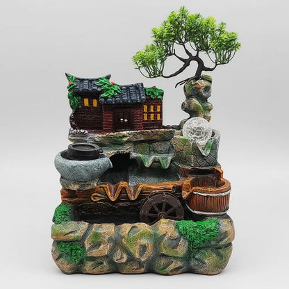 Fuente De Agua Casita Con Árbol