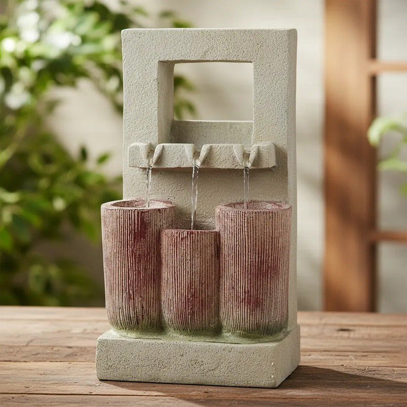 Fuente De Agua Beige Tres Jarrones