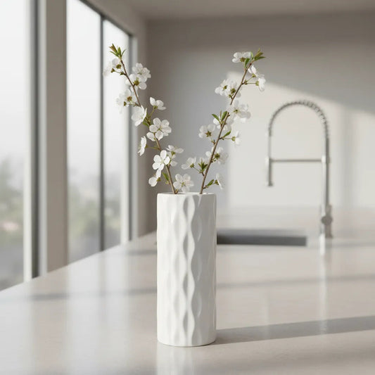 Florero De Cerámica Cilindro Con Textura De Ondas
