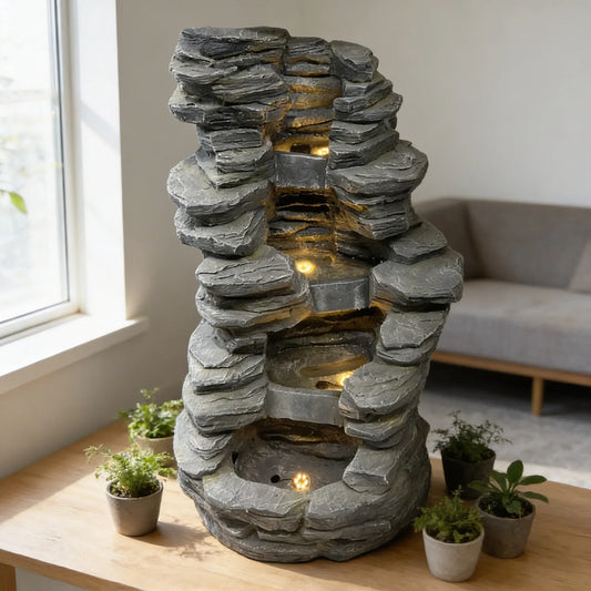 Fuente De Agua Grande Piedras Con Luz