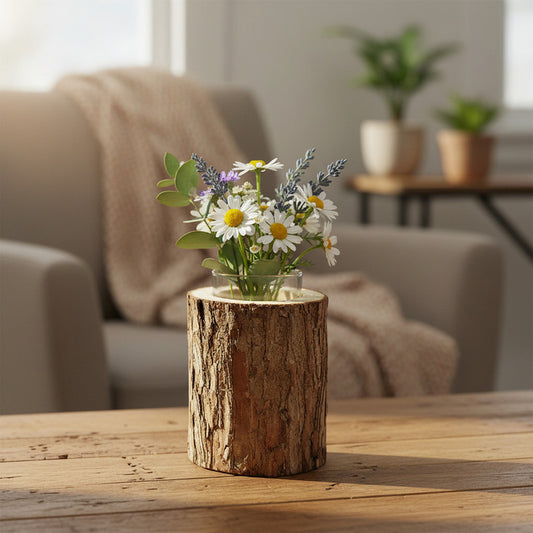 Florero Porta Velas Con Base De Madera