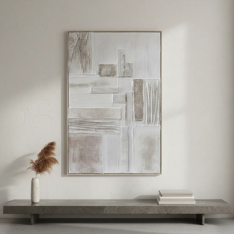 Cuadro Abstracto Decorativo Blanco Y Beige