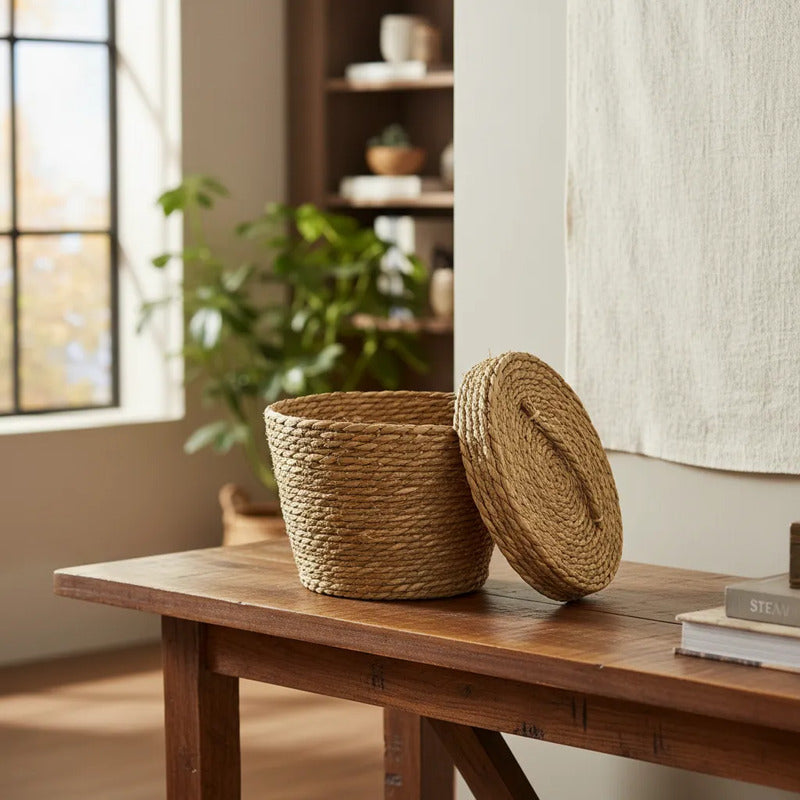 Canasto Con Tapa Mimbre 14 cm