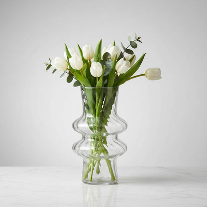 Florero De Vidrio Diseño Cuello Con Aros 20 cm