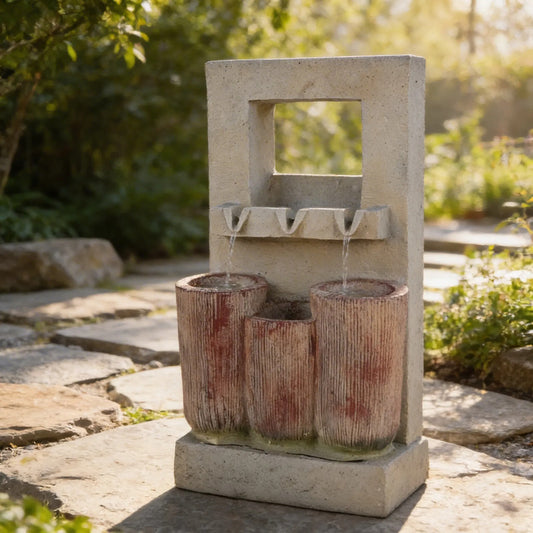 Fuente De Agua Beige Tres Jarrones