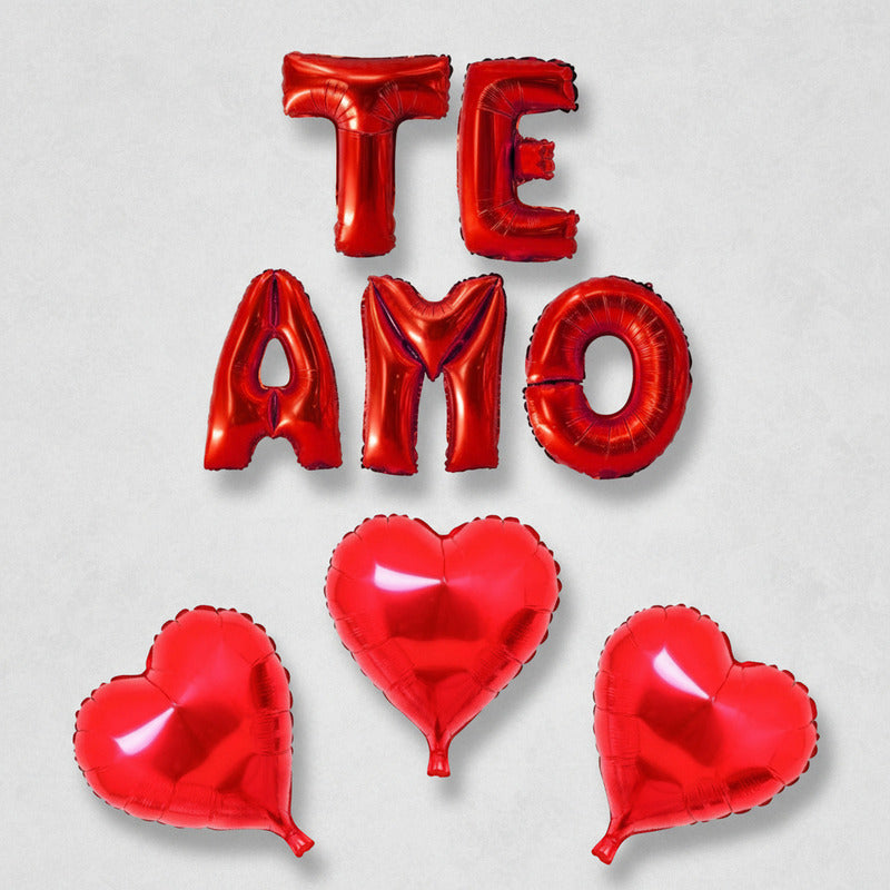 Set De Globos Te Amo + Globos Corazón X3