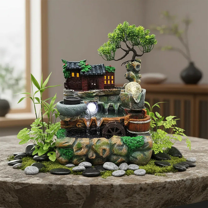 Fuente De Agua Casita Con Árbol
