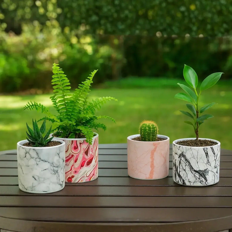 Set Macetas De Cerámica Mosaico X4 10,2cm