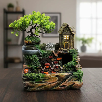 Fuente De Agua Casita Con Árbol Y Esfera