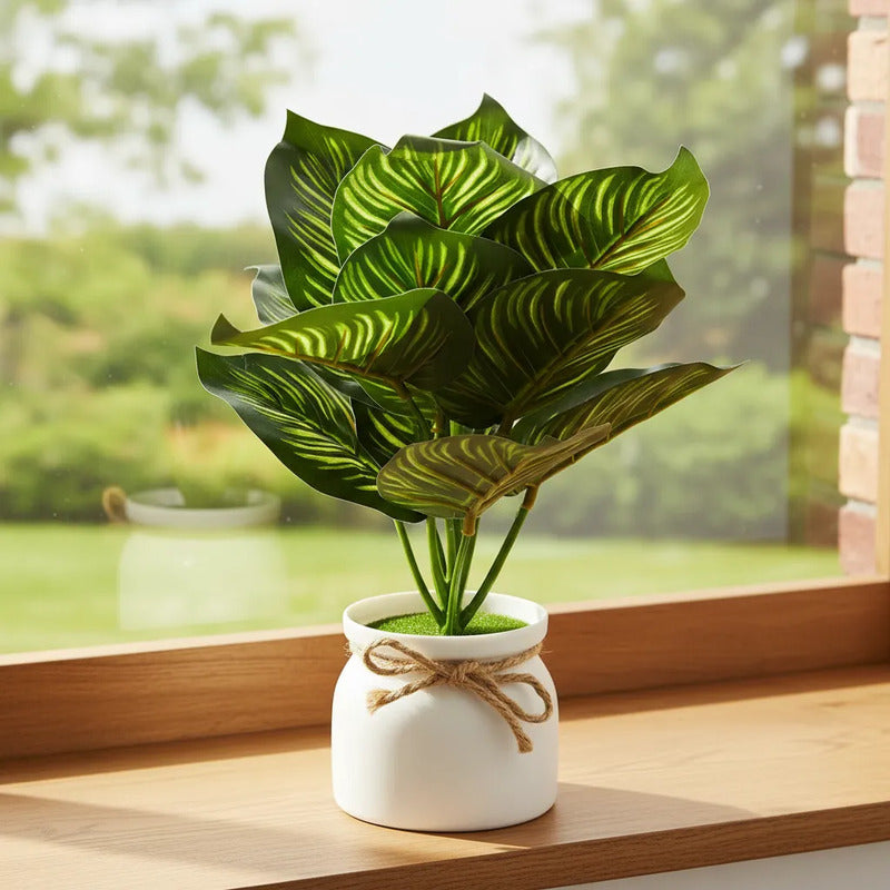 Planta Artificial Hoja De Tortuga En Maceta