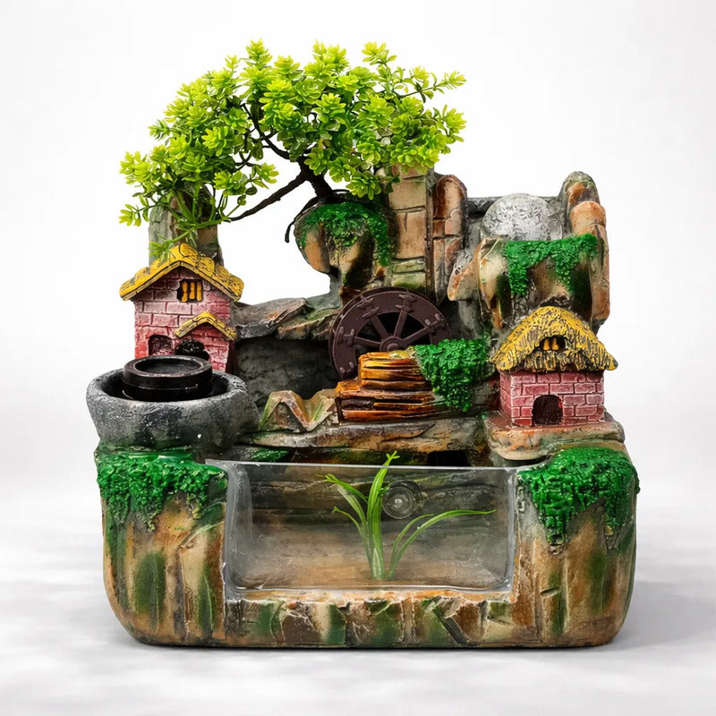 Fuente De Agua Casita Con Árbol Y Esfera