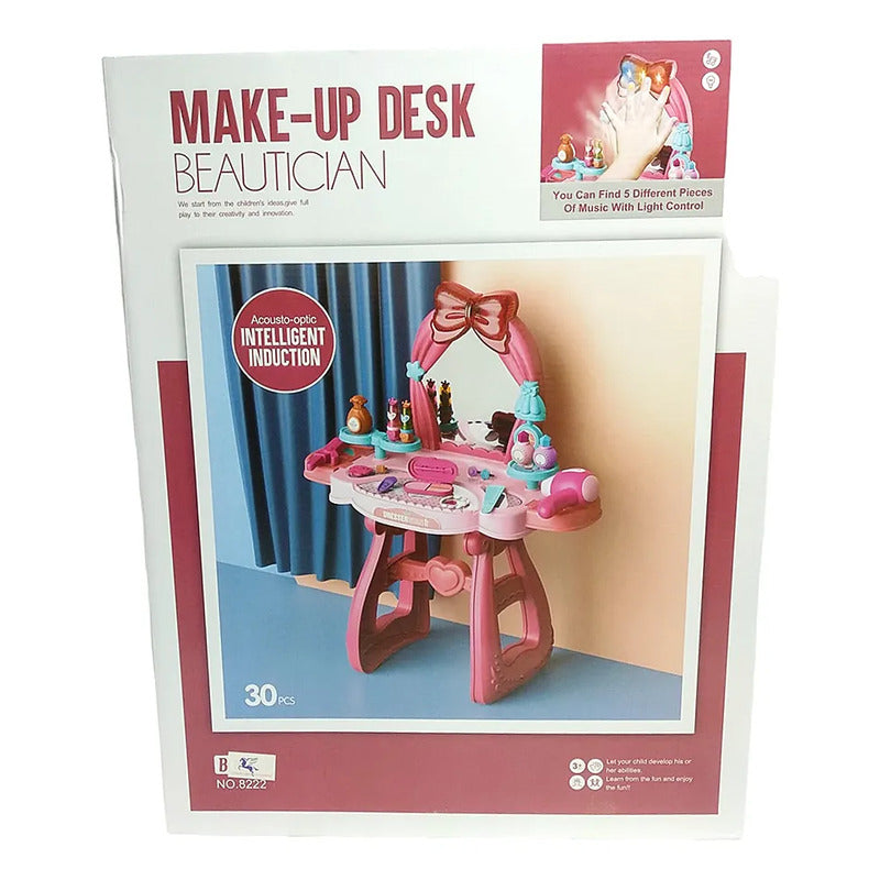 Banco Belleza Make Up Rosa Con Espejo Y Accesorios
