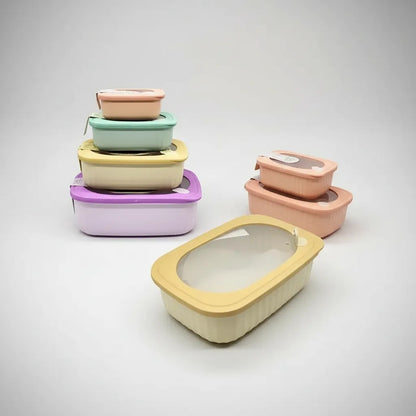 Set Tuppers Plásticos Con Tapa De Silicona
