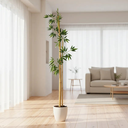 Caña Bamboo con Hojas Artificiales