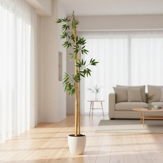Caña Bamboo con Hojas Artificiales