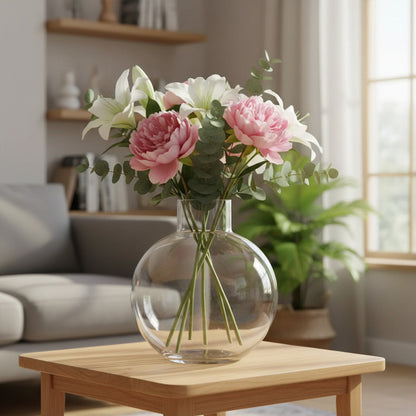 Florero De Vidrio Diseño Bola Con Cuello 25cm