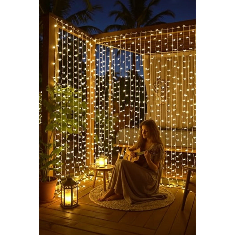 Cortina De Luces Lluvia X200 Luces Blanco Cálido Transparent Blanco Cálido