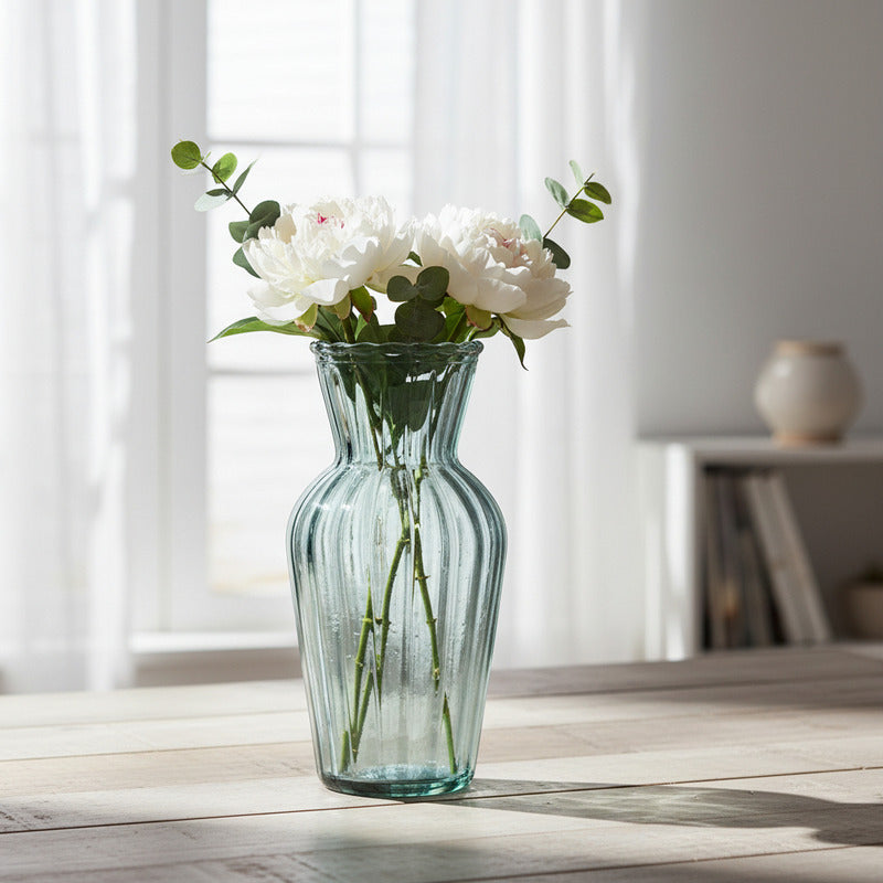 Florero De Vidrio Oscuro Acanalado 15 X 6 cm