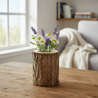 Florero Porta Velas Con Base De Madera