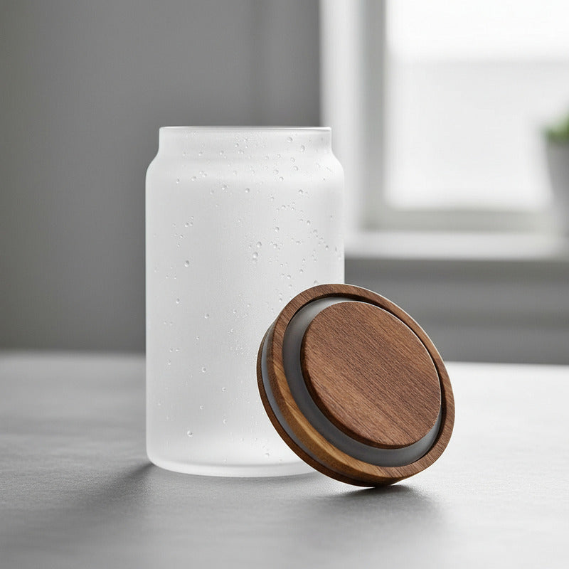 Bollón De Vidrio Hermético Con Tapa De Madera 16 X 9,5 cm