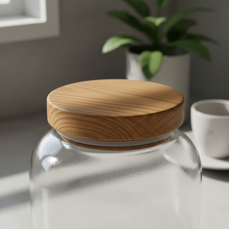 Bollón De Vidrio Hermético Con Tapa De Madera 17,5 X 11,5 cm
