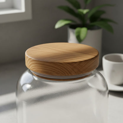 Bollón De Vidrio Hermético Con Tapa De Madera 17,5 X 11,5 cm