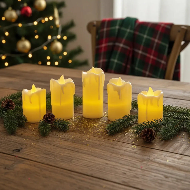 Set De Velas Blanco Cálido Efecto Cebo X5