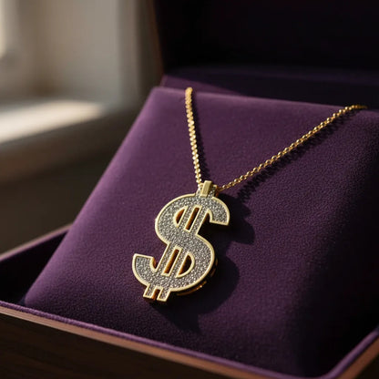 Collar Signo Dólar Con Diamantes