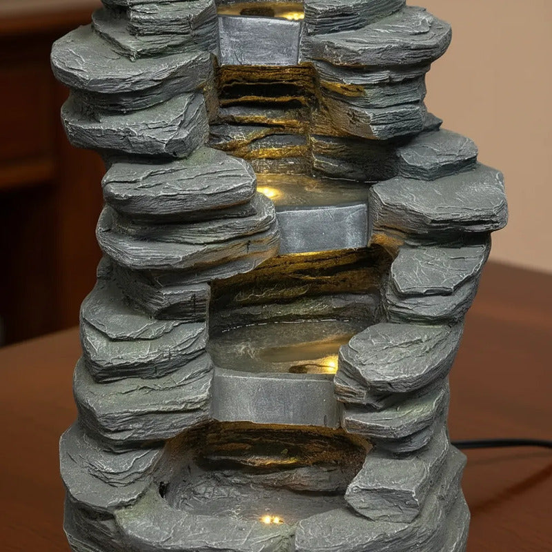 Fuente De Agua Grande Piedras Con Luz