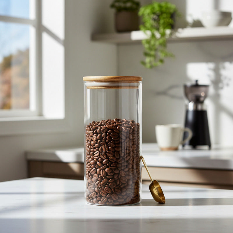 Frasco De Vidrio Con Tapa Bambú 21cm - 1400 ml