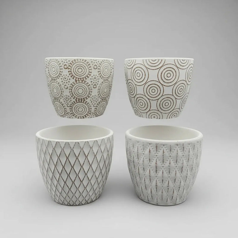 Set X4 Macetas De Cerámica Con Textura 9 cm