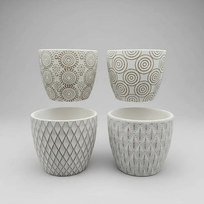 Set X4 Macetas De Cerámica Con Textura 9 cm