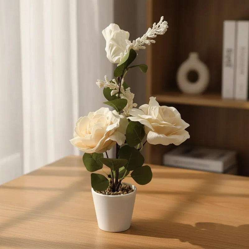 Planta Artificial Rosa Eva En Maceta