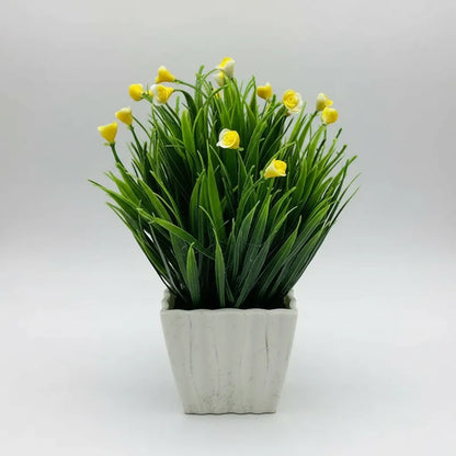 Mini Flor Con Pasto Artificial En Maceta