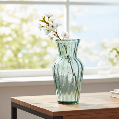 Florero De Vidrio Oscuro Acanalado 15 cm