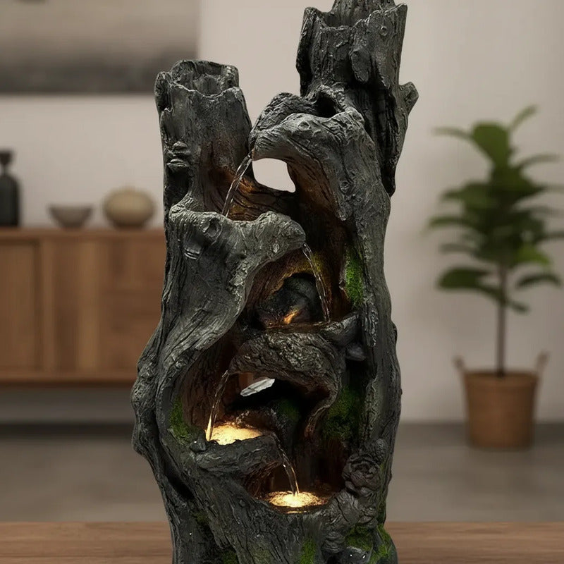 Fuente De Agua Grande Troncos Con Luz