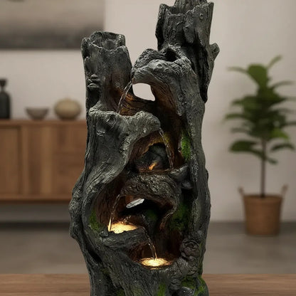 Fuente De Agua Grande Troncos Con Luz