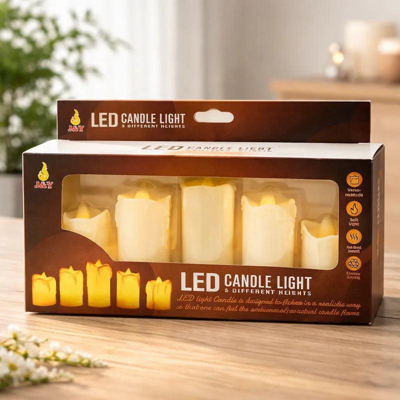 Set De Velas Blanco Cálido Efecto Cebo X5