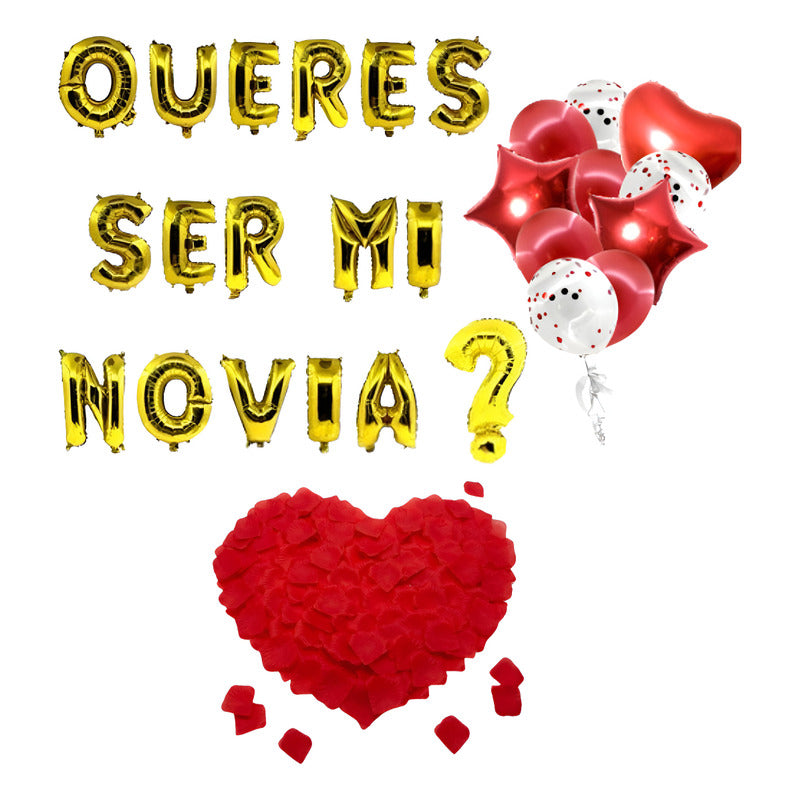 Set Queres Ser Mi Novia? + Bouquet + 100 Petalos