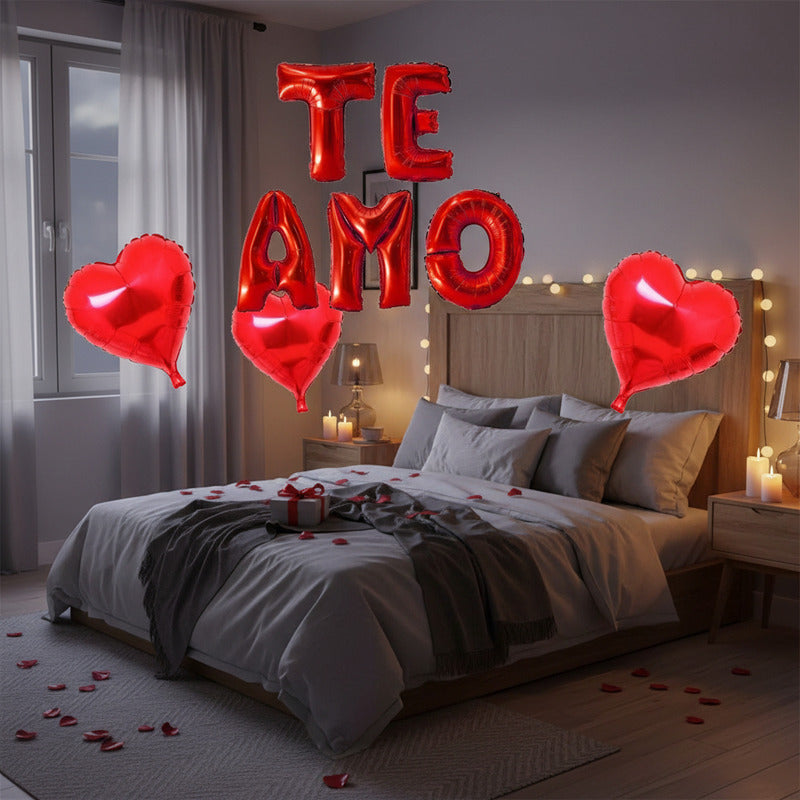 Set De Globos Te Amo + Globos Corazón X3