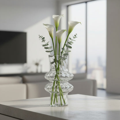 Florero De Vidrio Diseño Cuello Con Aros 20 cm