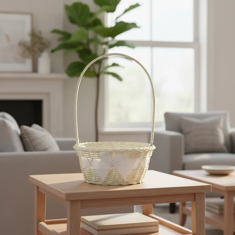 Canasta De Mimbre Blanco 23 cm